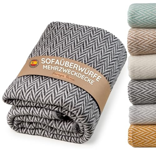 Coperta matrimoniale multiuso in cotone, telo copridivano elegante e resistente, ideale come trapunta letto singolo o coperta divano per tutte le stagioni (Grigio Scuro, 180x260 cm)