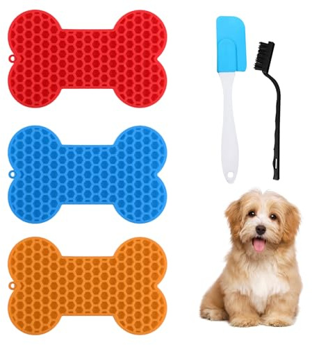Minging Lot de 3 tapis pour lécher le chien avec ventouse, spatule et brosse pour chiens, salle de bain, toilettage, formation et guérir