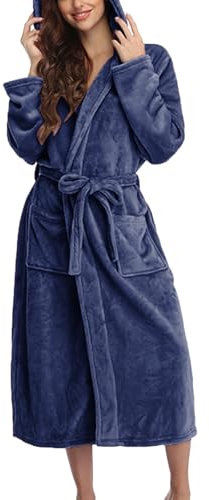Generisch Bademantel Damen Flauschig, Bademantel Damen mit Kapuze Frottee Morgenmantel Für Frauen Kuschelig Weich Saunamantel Hausmantel Kimono Nachtwäsche Sauna Mantel mit Gürtel und Taschen