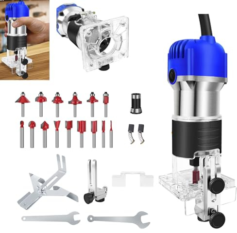 Fresa a mano, fresatrice elettrica da tavolo, in legno con 15 pezzi, Power Trim Router legno, router per legno, lavorazione del legno, router palmare, router per artigianato, intaglio/legno
