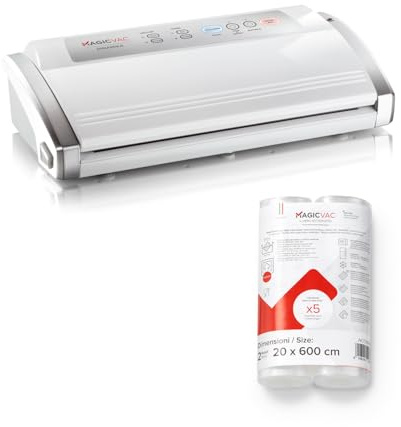 Magic Vac, Dinamika Macchina Sottovuoto Alimenti Multifunzione Professionale, 1 Rotolo Sottovuoto per Alimenti 30x600 cm e 2 Rotoli Sottovuoto per Alimenti 20x600 cm, Made in Italy