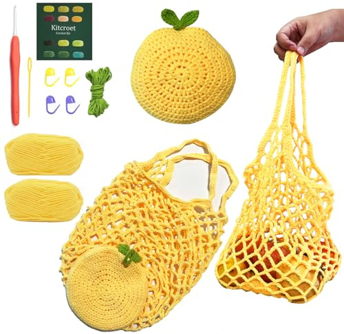 Kitcroet Crochet Kit Beginner Crochet Starter Kit, Complete Crochet Set to Make A Mesh Grocery Bag, Lemon Pattern