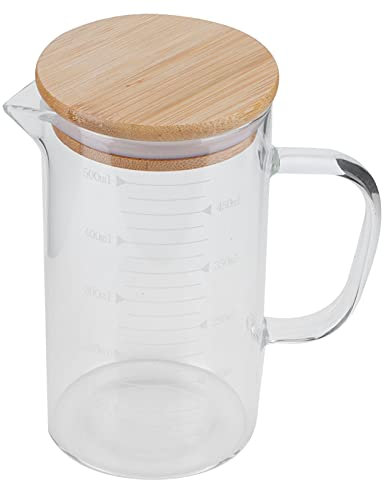 Vaso Medidor Vidrio Tazza Di Vetro Taza Medidora de Vidrio de Borosilicato de 500 Ml con Tapa Taza Resistente Al Calor para Hotel Restaurante Hogar (500ML)