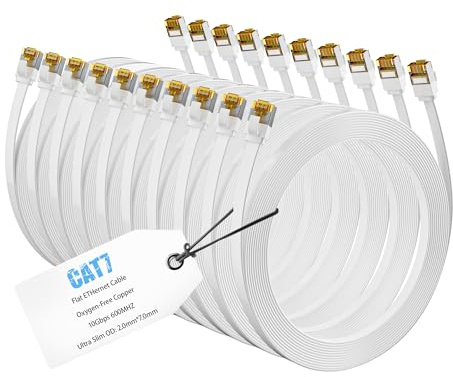 Mygatti 10er Pack 0,5 m Cat7 Flach-Dünn Ethernetkabel Weiß, Kurzes 30cm,10 Gbit/s 600 MHz FTP, POE-fähig LAN-Kabel mit RJ45-Stecker für Router, Switch, Modem & POE-Kameras