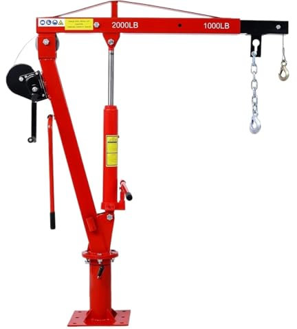 grua motor Camión grúa plegable de 2000 libras con cabrestante hidráulico, grúa montada en grúa de horca de elevación de motor de plataforma de camioneta resistente Cabrestante Eléctrico(Red)