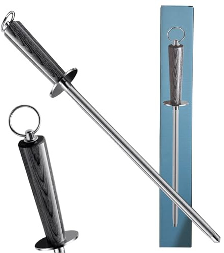 Laoxiongtou Professional Honing Rod -12 inch High Carbon Steel Knife Sharpener Rod Colorful Color Wood Handle,Sharpening Rod Belt Magnetization,Honing Steel Quick Sharpening,Chef's Sharpening Tool