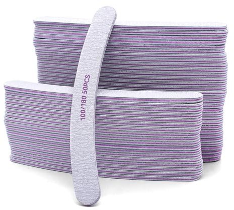 NVGFTG 50 Stück Nagelfeile 100/180, Nagelfeilen für Gelnägel, Nail File | Doppelseitige Nagelfeilen Set Grit Einweg Feilen Nägel für Nagelstudios DIY Nail Art Zuhause, Bananenfeile Nagelfeile 100/180