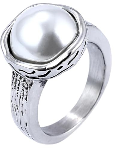 PAURO Damen Edelstahl Personalisierter Kreativer Jahrgang Perlenring Silber Größe 57 (18.1)