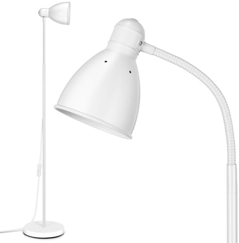 OUSFOT Lampada da Terra, 146cm Piantana Lampada da Terra E27 Max 40W(Nessuna Lampadina Inclusa) Semplice Regolabile Bianco,Adatto a Camere da Letto,Soggiorni e Uffici