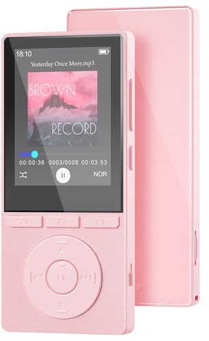 Lecteur MP3 64 Go, MP3 Bluetooth 5.3 avec Haut-Parleurs, Lecteur Musique, Enregistreur Vocal, Radio FM, Chaîne Hi-FI, Écouteurs, Écran Couleur 2,4 Pouces, Emplacement pour Carte TF 128 Go, Rose