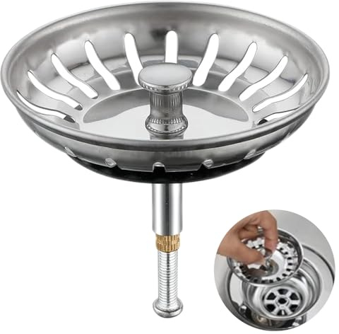 Soiftra 82mm Universal Abflussstopfen für Küchenspüle & Waschbecken, Höhenverstellbares Abflusssieb/Siebkörbchen mit Feinfilter, Sink Strainer (Silber)