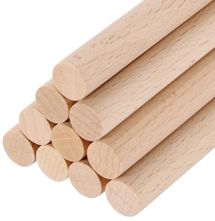 sourcing map Wooden Dowel Rods, 10mmx200mm Round Wooden Rod Unfinished Solid Wood Sticks Crafts Wand for Arts Decoration, Craft and DIY Projects Wand,Pack of 10
