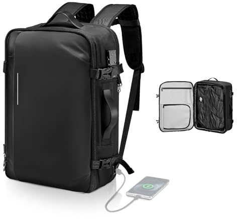VEVOR Sac à Dos Voyage sous Vide, 65 L, Sac à Dos à Compression sous Vide Extensible, avec Serrure Homologuée TSA, Plusieurs Compartiments, Bretelles Rembourrées, Résistant à Eau, sans Pompe, Noir