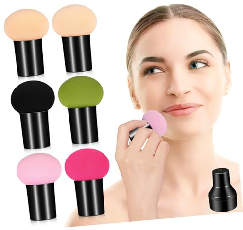 Homoyoyo 6pcs Mushroom Powder Puff Makeup Sponge Makeup Sponges Pack Foundation Handle Cleaner Blending