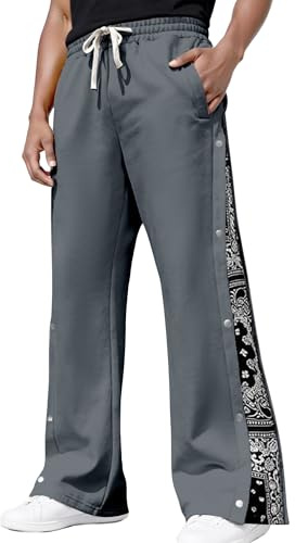 AIEOE Herr hiphopbyxor tryckknappar säckiga byxor mönster tryck joggingbyxor Y2K streetwear S-3XL, Mörkgrått, 3XL