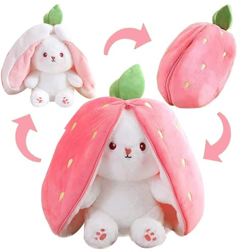 Yuwnd Osterhase Plüschtier Hase, Flip Hasen Osterhase, Erdbeeren Plüschtier, Ostergeschenke für Jungen und Mädchen (Strawberry Rabbit, 23cm)