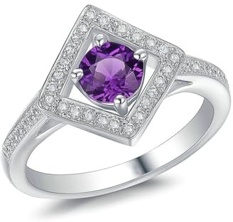 Zarter Ring, Freundschaftsringe Freundinnen Geometrie mit Amethyst und Moissanit 14K Weißgold Größe 57 (18.1)