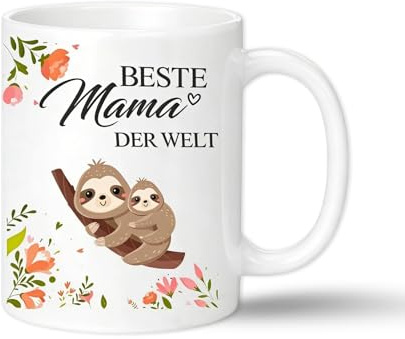 Geschenke für Mama Tasse Beste Mama der Welt, Kaffeetasse Faultier Motiv Blumen, Muttertagsgeschenke, Tasse Muttertag Keramikbecher 11oz, Geburtstagsgeschenk für Mutter, Frauen, Mam