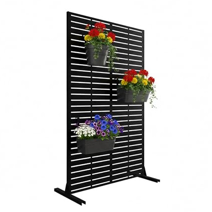 Relaxdays Sichtschutz, Lamellen Design, Garten, Balkon & Terrasse, Outdoor Paravant, HxB: 183 x 110 cm, Metall, schwarz