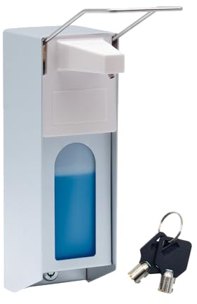 Soap Dispenser, 1000 ml, Aluminium Disinfectant Dispenser with Stainless Steel Handle, Euro Dispenser with Long Lever, Lockable, with Wall Mount, for Soap and Disinfectant
