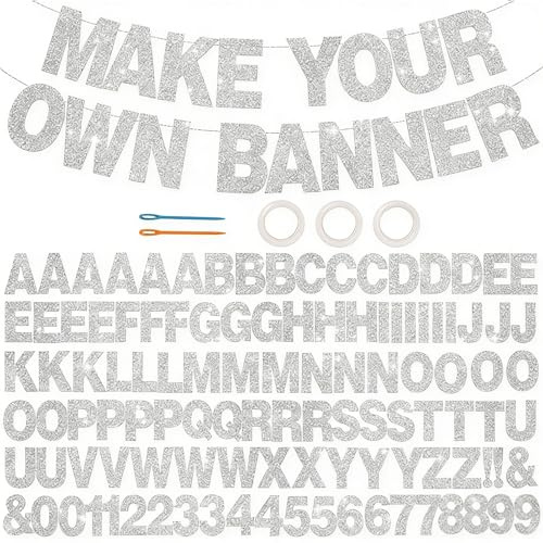 111 Stück DIY Girlande Selbst Gestalten, Happy Birthday Banner mit Buchstaben Zahlen Symbole, Personalisiertes Papier Banner zum Aufhängen, Perfekt für Geburtstag Hochzeit Party Tauf Feie (Silber)