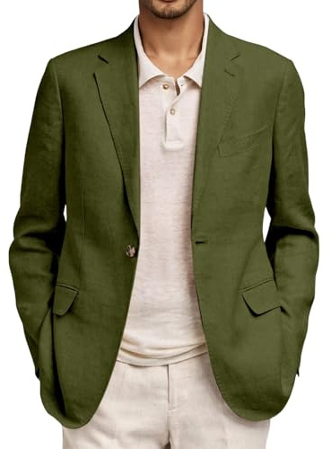 Linen Blazers for Men UK Causal Long Sleeve Lightweight Button Linen Jackets with Pocket Summer Solid Color Fit Suits Comfortable Breathable Business Coats Leisure Soft Plus Size Jacket