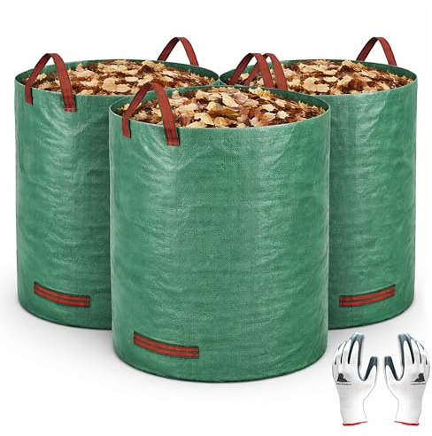 Gardzen 3-Pack 72 Gallon Yard Waste Bags, Reusable Heavy Duty Collapsible Garden Leaf Bags with Plastic Ring, Stand-Up Yard Waste Bin for Leaves, Lawn Debris & Grass Clippings