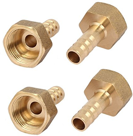 sourcingmap 3/8BSP Female Thread 8mm Hose Barb Brass Tubing Coupler Connector Fitting 4pcs