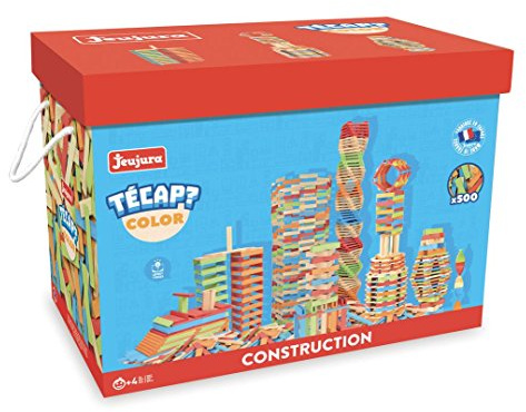 Jeujura - TECAP Color - 500 Pièces - Jeu de Construction dès 3 Ans - 8339 | Planchettes en bois - Jeu d’équilibre créatif et imagination - Modèles Inclus - Idée cadeau enfant - Fabriqué en France