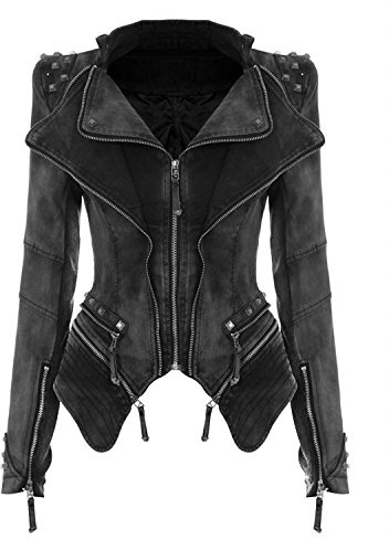 BAINASIQI Damen Vintage Nieten Jeansjacke Spike Punk Bikerjacke Reißverschluss Denim Übergangsjacke Blazer Mäntel (M, Grau)