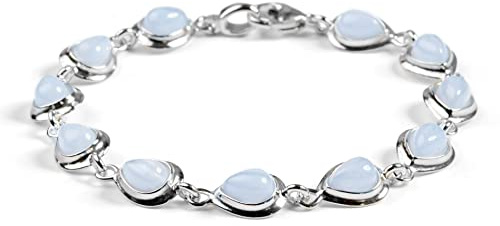 HENRYKA 925 Sterling Silver and Natural Gemstone Teardrop Bracelet, Good Luck Bracelet, Bridesmaid Jewellery, Birthstone Gift, Healing Stone Bracelet