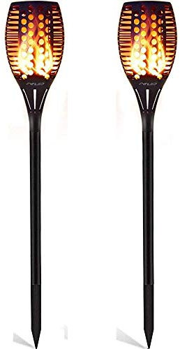 GEYUEYA Home Solarlampen Für Außen Garten 2er Set, 96 LED, Solarfackeln Für Außen Flackernd Dämmerung Bis Morgen Flackern, IP65 Wasserdichte, Solar Fackeln Für Draußen, Solarleuchten Garten