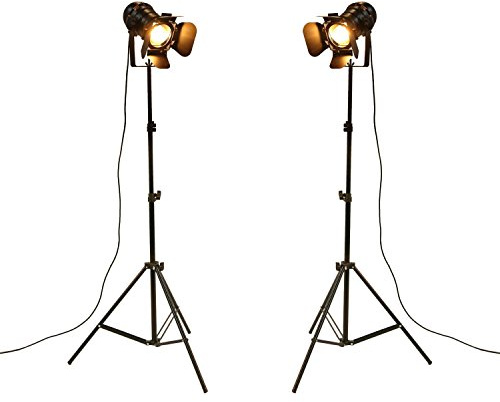 XIHOME Vintage Industrie schwarz Retro Stativ verstellbare Stehlampe Standlicht,5 Meter Kabel mit Fußschalter Standlicht Stativ Schwanenhals für Wohnzimmer Schlafzimmer Büro Bar Beleuchtung (2er Pack)