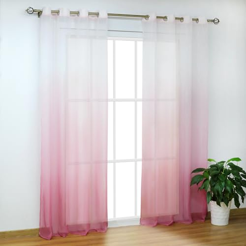 SCHOAL Gardinen mit Ösen, Modern Farbverlauf, 1 Stück BxH 140x225cm Rosa | Transparente Vorhänge, Voile Fensterschal