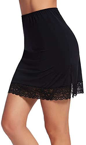 Avidlove Half Slips for Women Underskirt Short Lace Trim Above Knee Half Slip Black