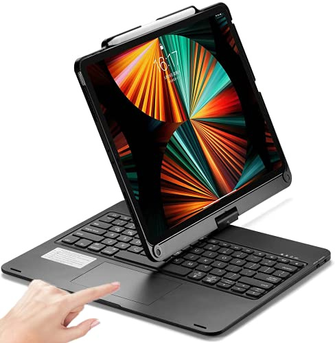 PboyiqiS 360° Rotatable Keyboard Case for iPad Air 13 inch (M3/M2-2025/2024)/Pro 12.9 (6th, 5th, 4th, 3rd Gen) with TouchPad, Backlits Aluminum Alloy Smart Case with trackpad Keyboard, (Black)