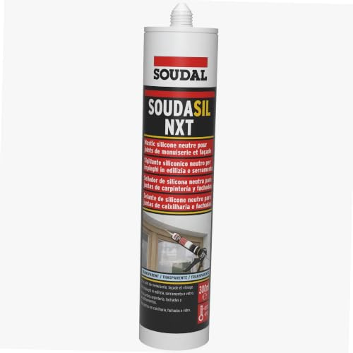 Cartouche de Mastic en Silicone 300 ml - Mastic Transparent pour Bois, Vitrier, Gouttière, Plastique - 11259 - SOUDAL
