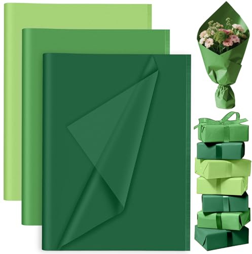 PLULON 60 Sheets Green Tissue Paper Bulk, Green Tissue Paper Sheets for Gift Bags for Saint Patrick's Day Gift Wrapping Birthday Wedding Holiday Flower