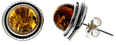 Äkta naturlig baltisk bärnsten och 925 sterling silver klassiska örhängen GL185, Sterlingsilver, Amber