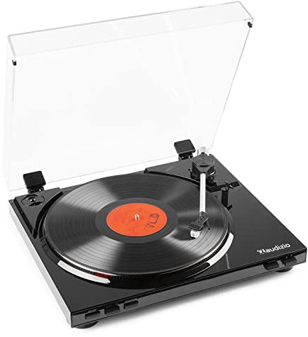Audizio USB Record Player with Audio Technica AT-3600L MM Diamond Tip Cartridge, Vinyl to MP3 Converter, Preamp, Belt-Drive, Dust Cover, Black - RP310