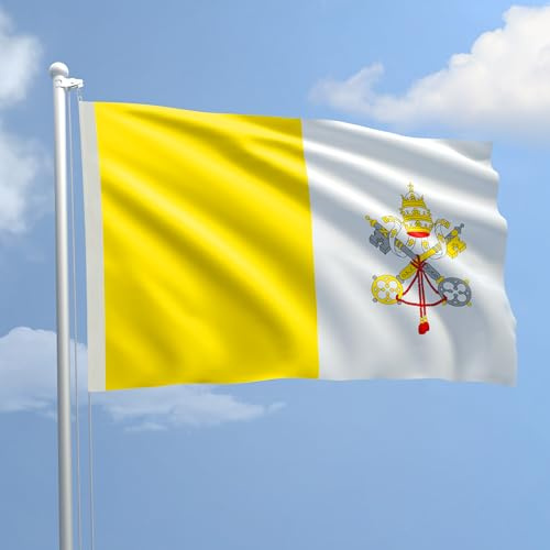 Bandiera Vaticano 60 x 54 cm in Poliestere Nautico Ignifugo 115 g/mq per Uso Interno ed Esterno con Finiture Professionali, Doppie Cuciture, Corda e Guaina, Colori Brillanti e Duraturi - Made in Italy