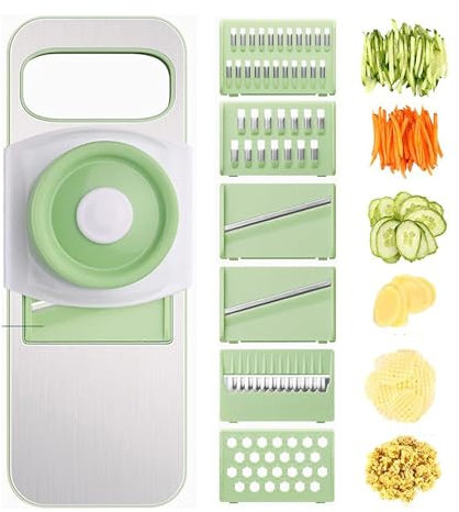 Bugucat Gemüseschneider Gemüsehobel Kartoffelschneider 6 Austauschbare Klingen mit Schäler Obst, Multischneider Gemüseschäler, Julienneschneider für Alle Gemüse