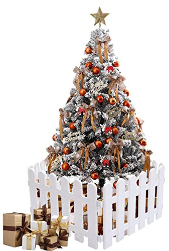 Weihnachtsbaumzäune für den Weihnachtsbaum, 50 x 30 cm, rund, dekorative Zäune, weißer Kunststoff-Staketenzaun, Miniatur-Zaun, Garten, Terrasse, Rasenkante, Zaun, für Weihnachten, Party, 4 Stück