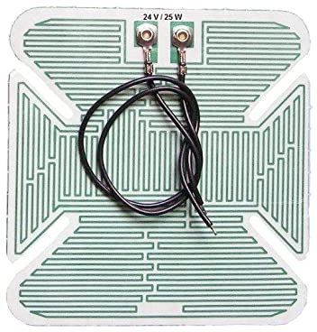 ASG Technik Spiegelheizung/Heizfolie mit Kabel, selbstklebende Beschichtung für einfache Montage, 20 Watt, 24 Volt Breite 140 mm x Höhe 140 mm, Niedervolt, 30-40 Grad, Frostschutz, LKW, PKW