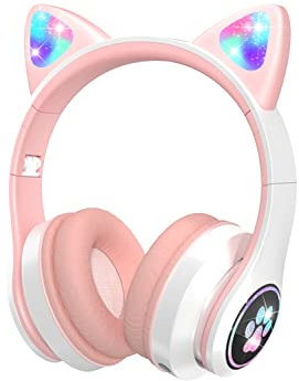 VuyKoo Casque Audio Enfants Bluetooth avec Microphone HD/Lumières LED, Volume Limité 85dB, Son Stéréo pour Smartphone, iPad, Tablet, Kindle, Ecole (Rose)