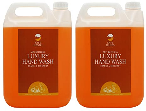 Safe Hands | Luxury Hand Wash | Orange & Bergamot | 2 x 5 Litre | Moisturising hand soap liquid | Anti Bac Hand Soap | Removes 99% of Bacteria | Kind to Skin