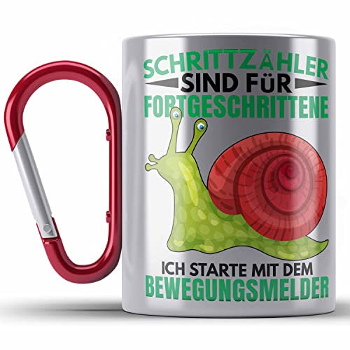 Trendation - Lustiger Schnecken Spruch Edelstahl Tasse Karabiner Geschenk Humor Witzige Sprüche (Rot)