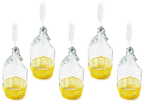 WYSKONT Enghals - Set di 5 Barattoli per Palloncini in Vetro Trasparente, con Chiusura a Leva, per la Produzione di Vino, Fermentazione, Bevande