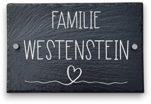 Die Geschenke Manufaktur Türschild Familie personalisiert, aus Schiefer, Design Herz, 20 x 30 cm, Hausschild mit Namen, Familien Hausschild, Türschilder mit Namen, Türschild Gravur, Wanddekoration
