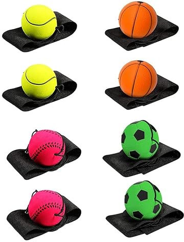 QINGHEC 8 Stück Springball mit Schnur, Ø 6cm Handgelenk Return Ball, Ball mit Gummiband, Sport Spielzeug für Kinder Erwachsen, Fußball, Basketball, Softball, Baseball